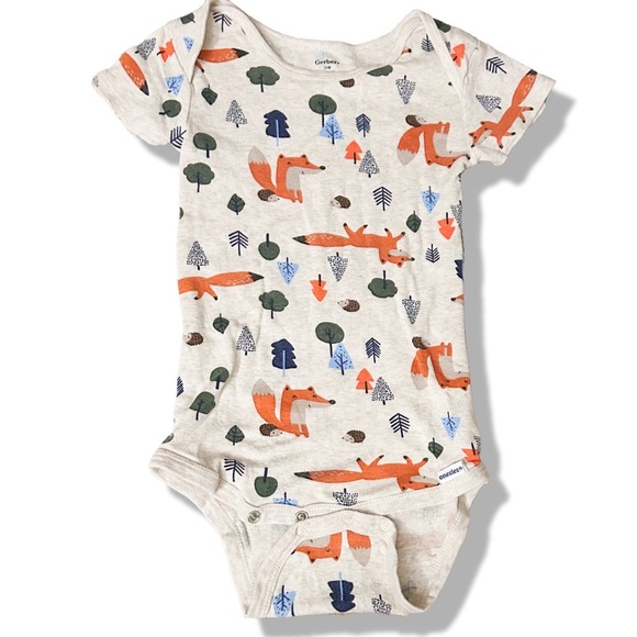 GERBER 6 Pack BUNDLE short sleeve onesies for 12M Baby Boy Woodland Creatures - Picture 8 of 9